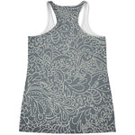 White And Grey Western Floral Print Women's Racerback Tank Top