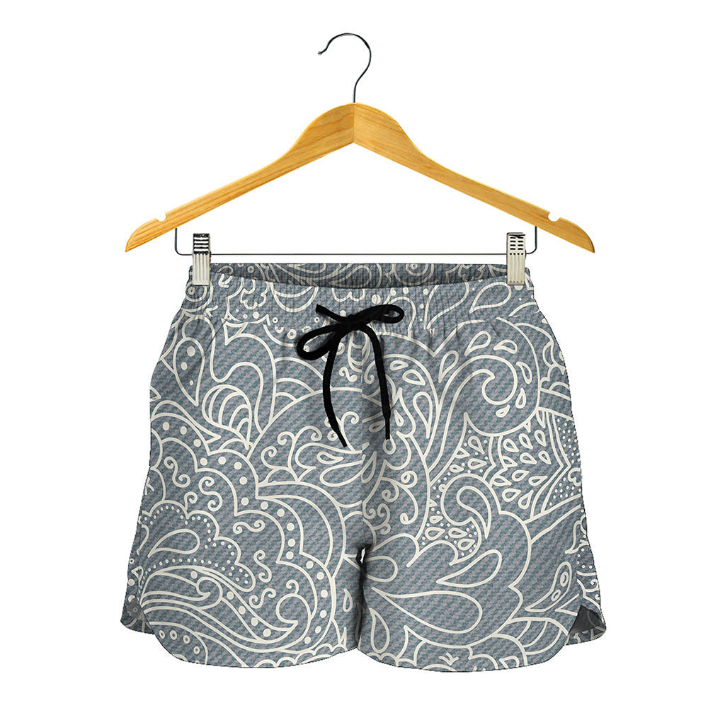 White And Grey Western Floral Print Women's Shorts