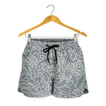 White And Grey Western Floral Print Women's Shorts