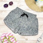 White And Grey Western Floral Print Women's Shorts