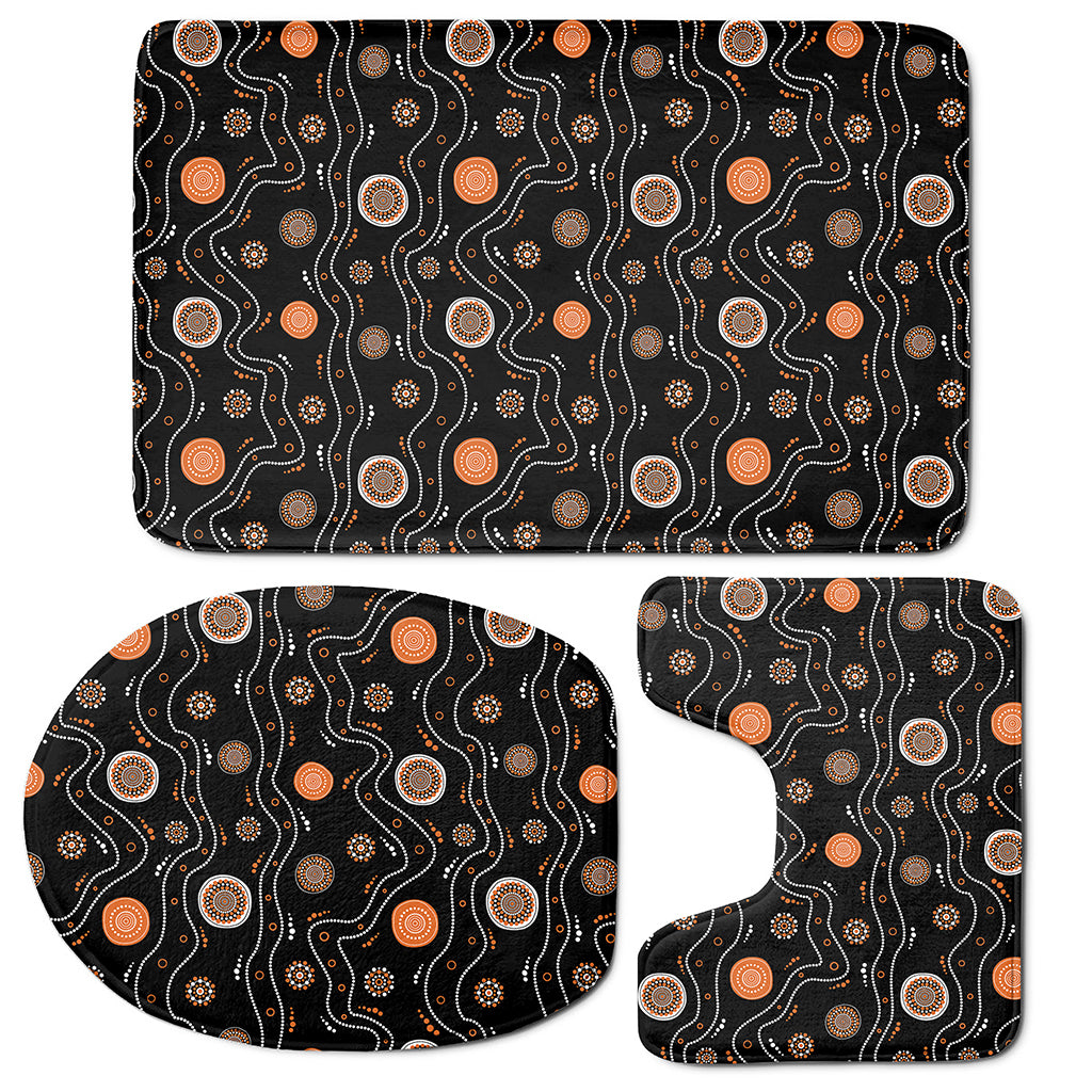 White And Orange Aboriginal Art Print 3 Piece Bath Mat Set