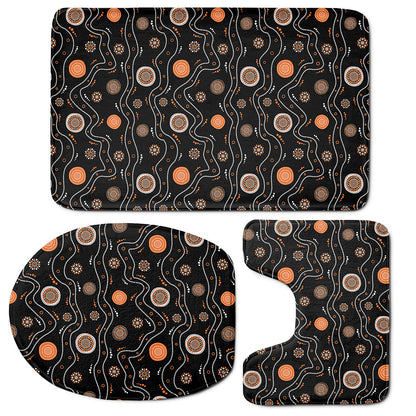 White And Orange Aboriginal Art Print 3 Piece Bath Mat Set