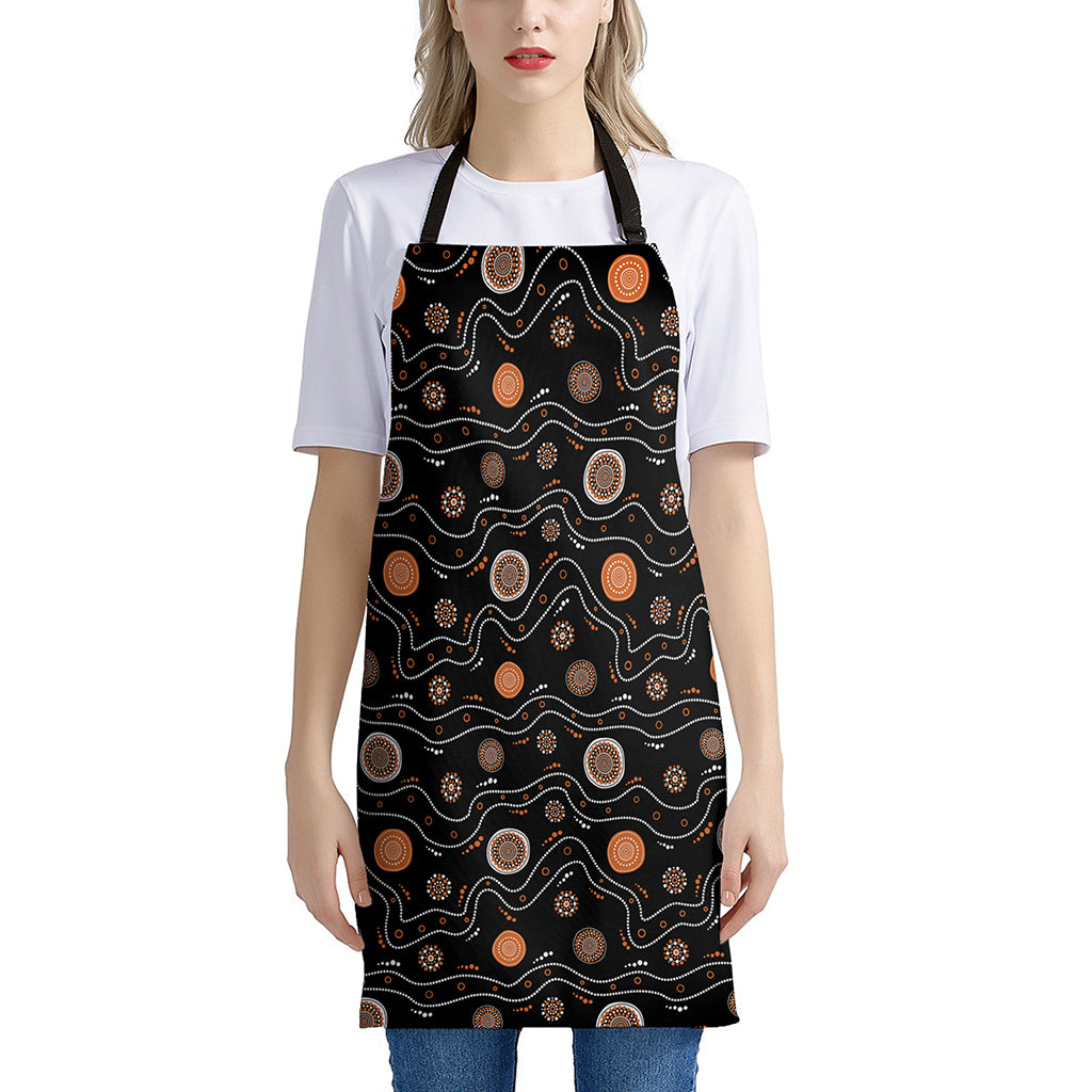 White And Orange Aboriginal Art Print Apron