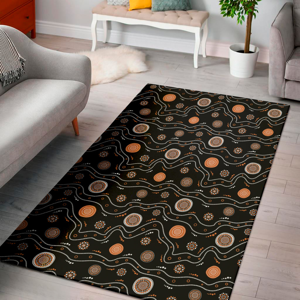 White And Orange Aboriginal Art Print Area Rug