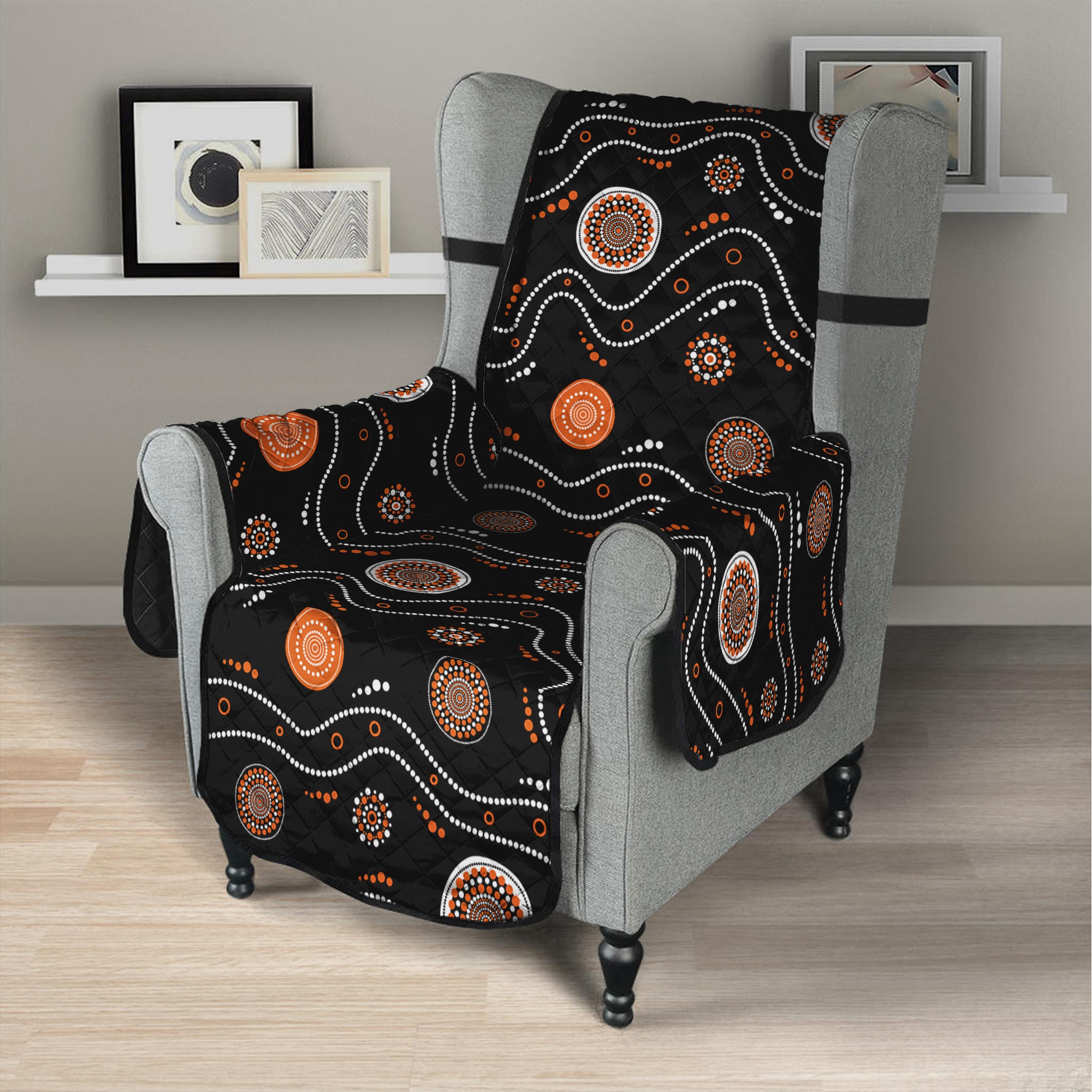 White And Orange Aboriginal Art Print Armchair Protector