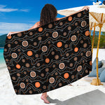 White And Orange Aboriginal Art Print Beach Sarong Wrap