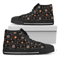 White And Orange Aboriginal Art Print Black High Top Sneakers