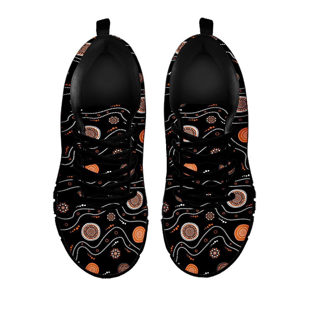 White And Orange Aboriginal Art Print Black Sneakers