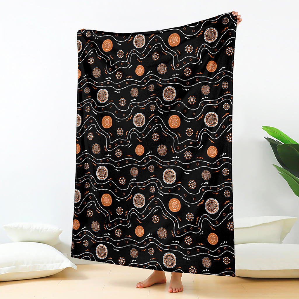 White And Orange Aboriginal Art Print Blanket