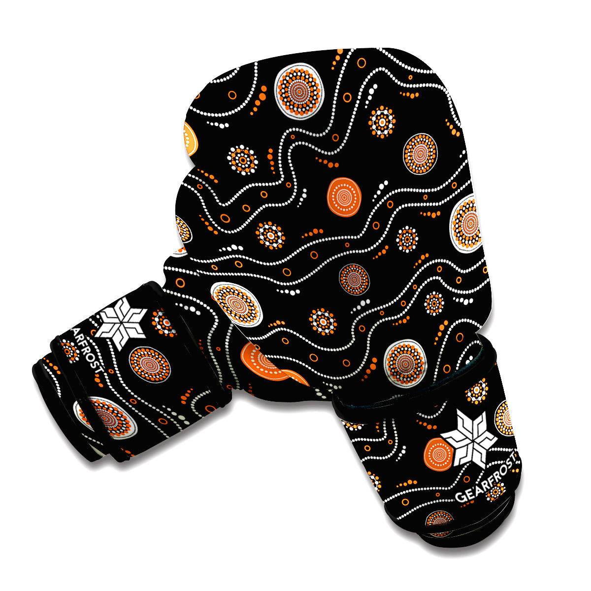 White And Orange Aboriginal Art Print Boxing Gloves