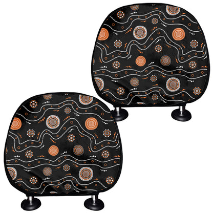 White And Orange Aboriginal Art Print Car Headrest Covers