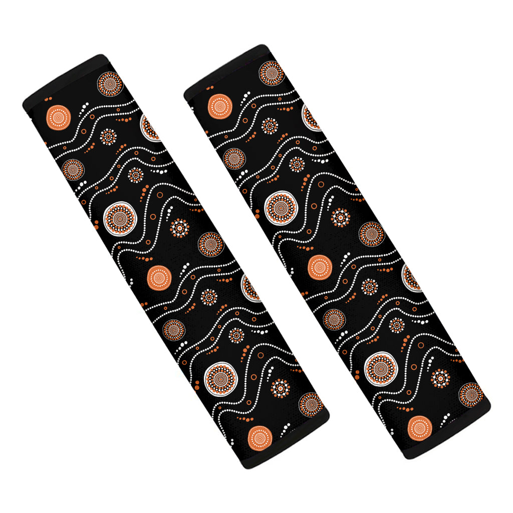 White And Orange Aboriginal Art Print Car Seat Belt Covers