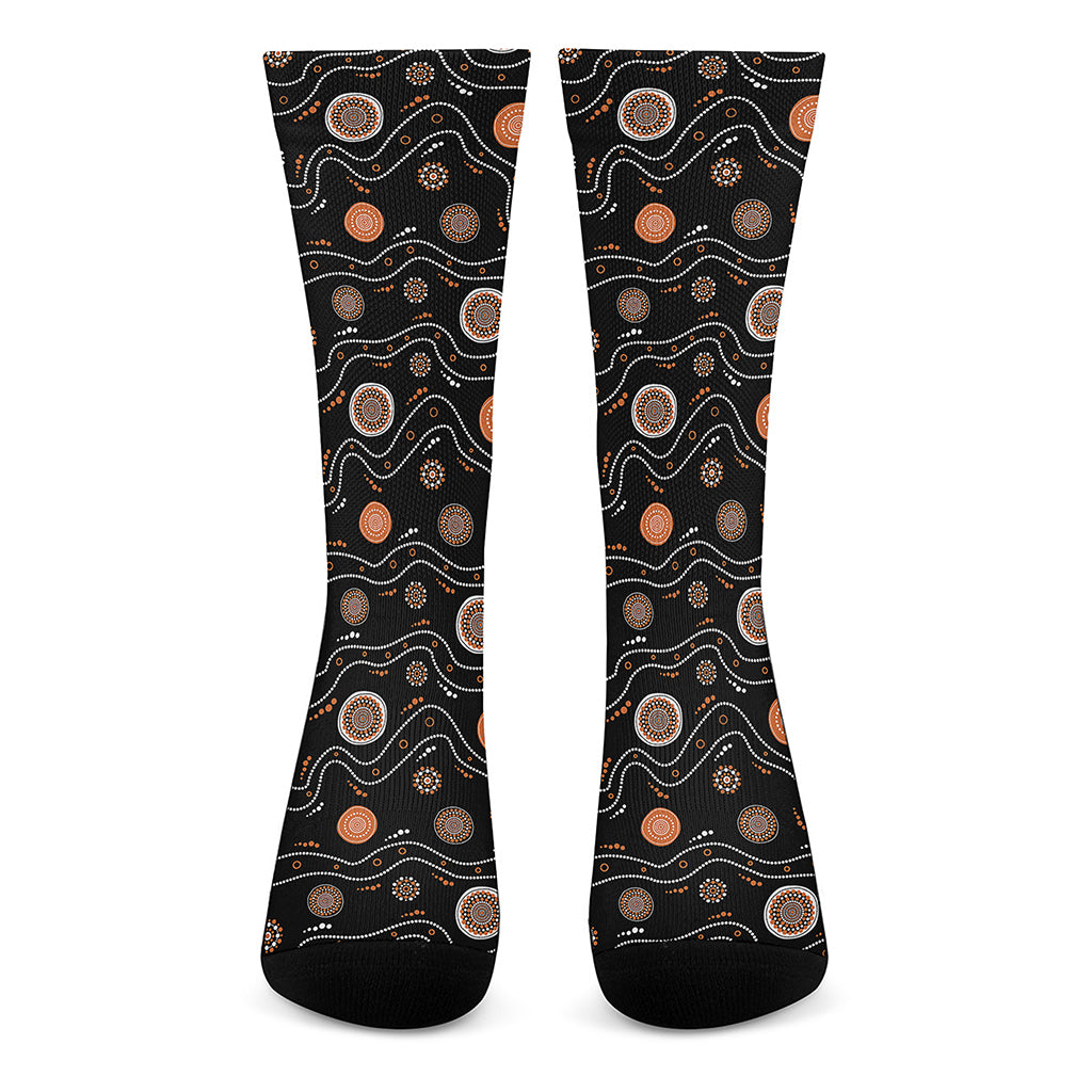 White And Orange Aboriginal Art Print Crew Socks