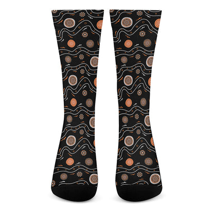 White And Orange Aboriginal Art Print Crew Socks
