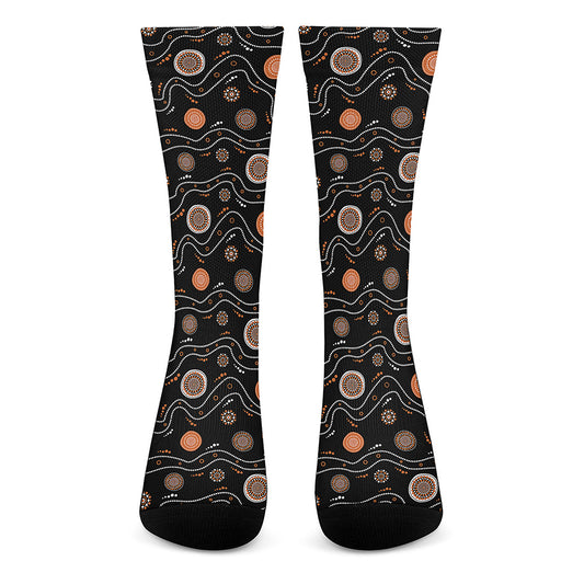 White And Orange Aboriginal Art Print Crew Socks