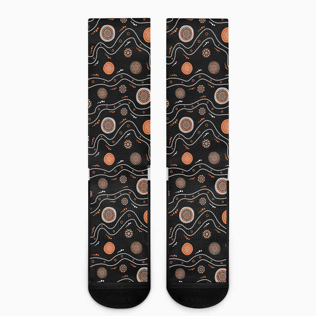 White And Orange Aboriginal Art Print Crew Socks