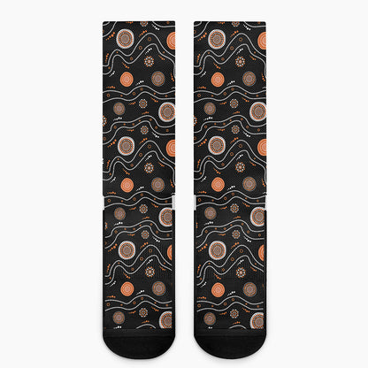 White And Orange Aboriginal Art Print Crew Socks