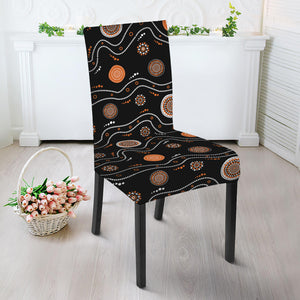 White And Orange Aboriginal Art Print Dining Chair Slipcover