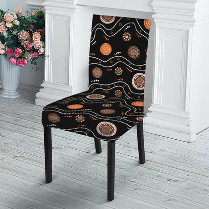 White And Orange Aboriginal Art Print Dining Chair Slipcover