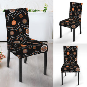 White And Orange Aboriginal Art Print Dining Chair Slipcover