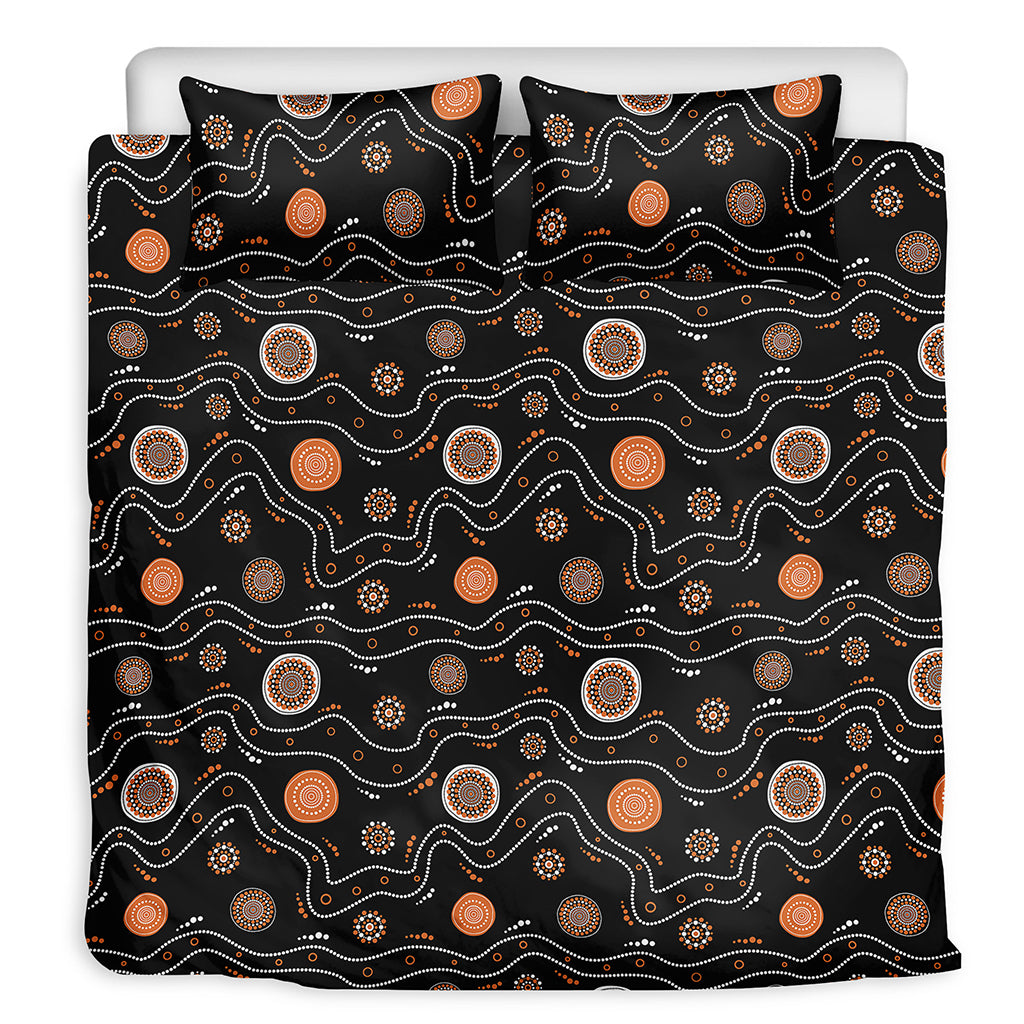 White And Orange Aboriginal Art Print Duvet Cover Bedding Set