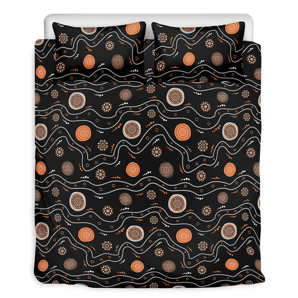 White And Orange Aboriginal Art Print Duvet Cover Bedding Set