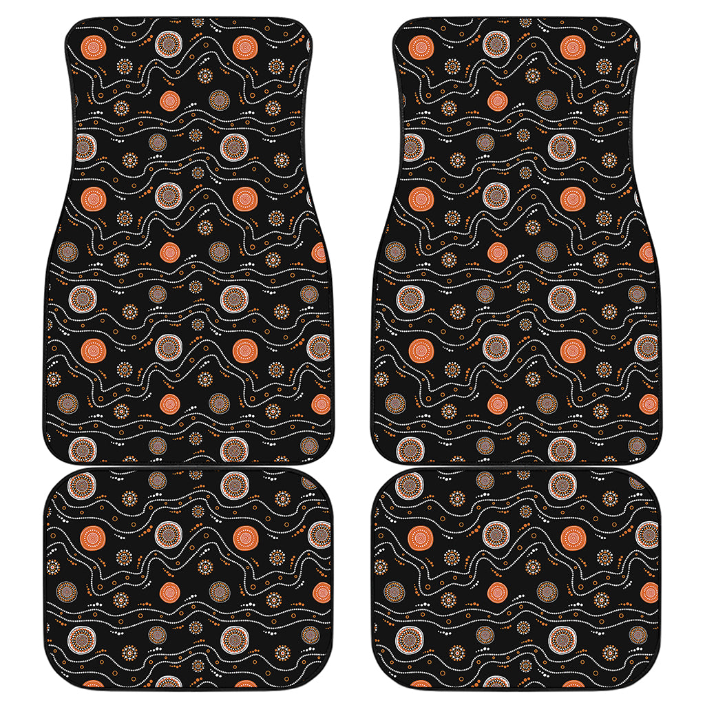 White And Orange Aboriginal Art Print Front and Back Car Floor Mats