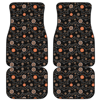 White And Orange Aboriginal Art Print Front and Back Car Floor Mats