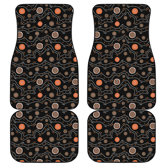 White And Orange Aboriginal Art Print Front and Back Car Floor Mats