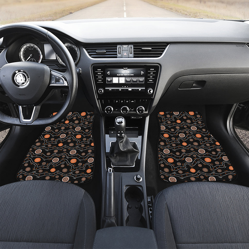 White And Orange Aboriginal Art Print Front and Back Car Floor Mats