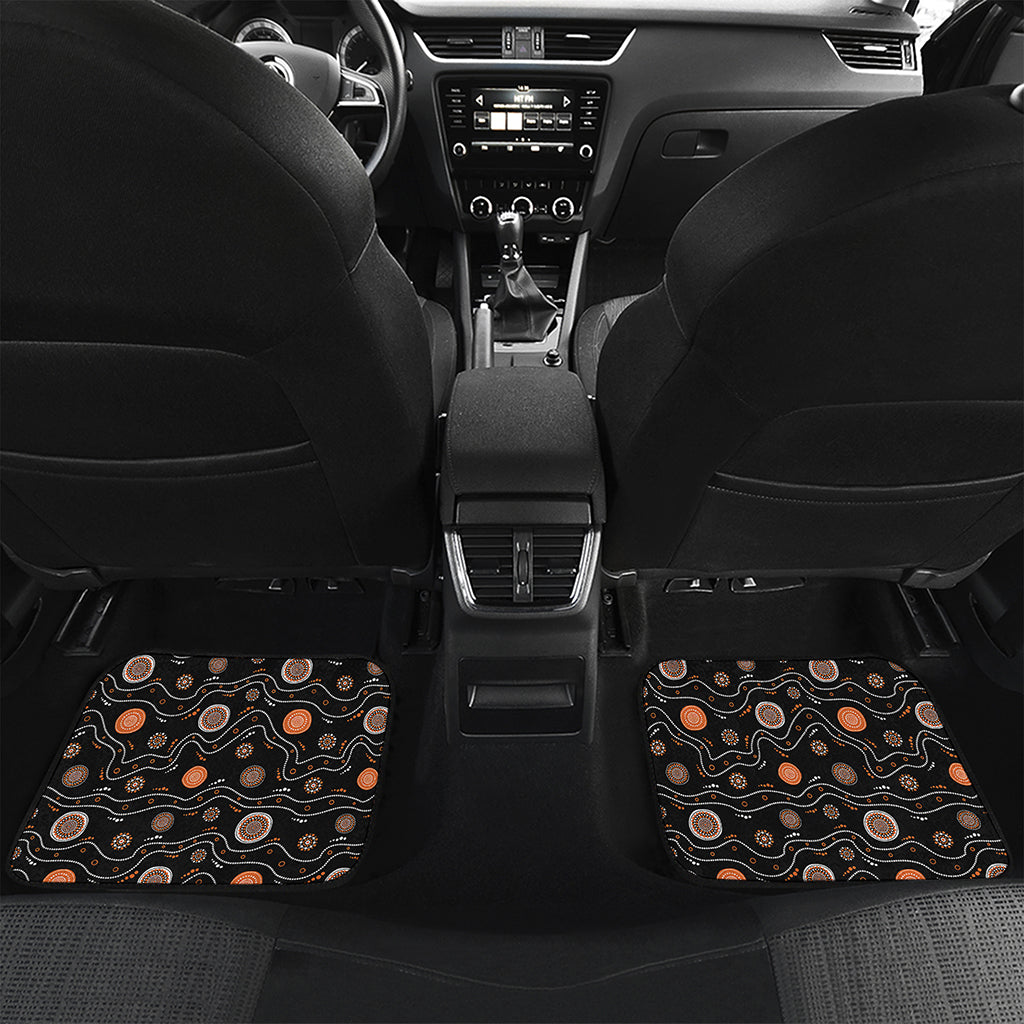 White And Orange Aboriginal Art Print Front and Back Car Floor Mats