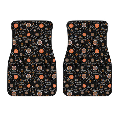 White And Orange Aboriginal Art Print Front Car Floor Mats