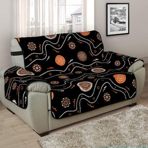 White And Orange Aboriginal Art Print Half Sofa Protector