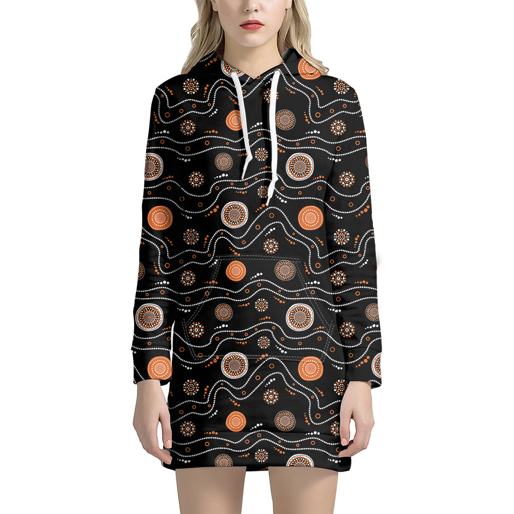 White And Orange Aboriginal Art Print Hoodie Dress