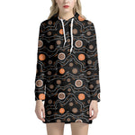 White And Orange Aboriginal Art Print Hoodie Dress