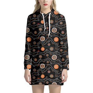 White And Orange Aboriginal Art Print Hoodie Dress