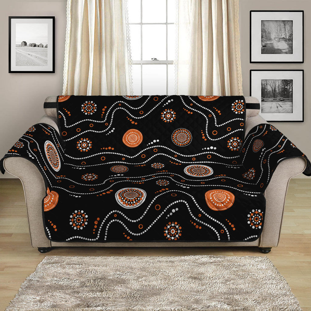 White And Orange Aboriginal Art Print Loveseat Protector