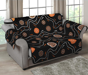 White And Orange Aboriginal Art Print Loveseat Protector