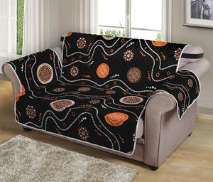 White And Orange Aboriginal Art Print Loveseat Protector