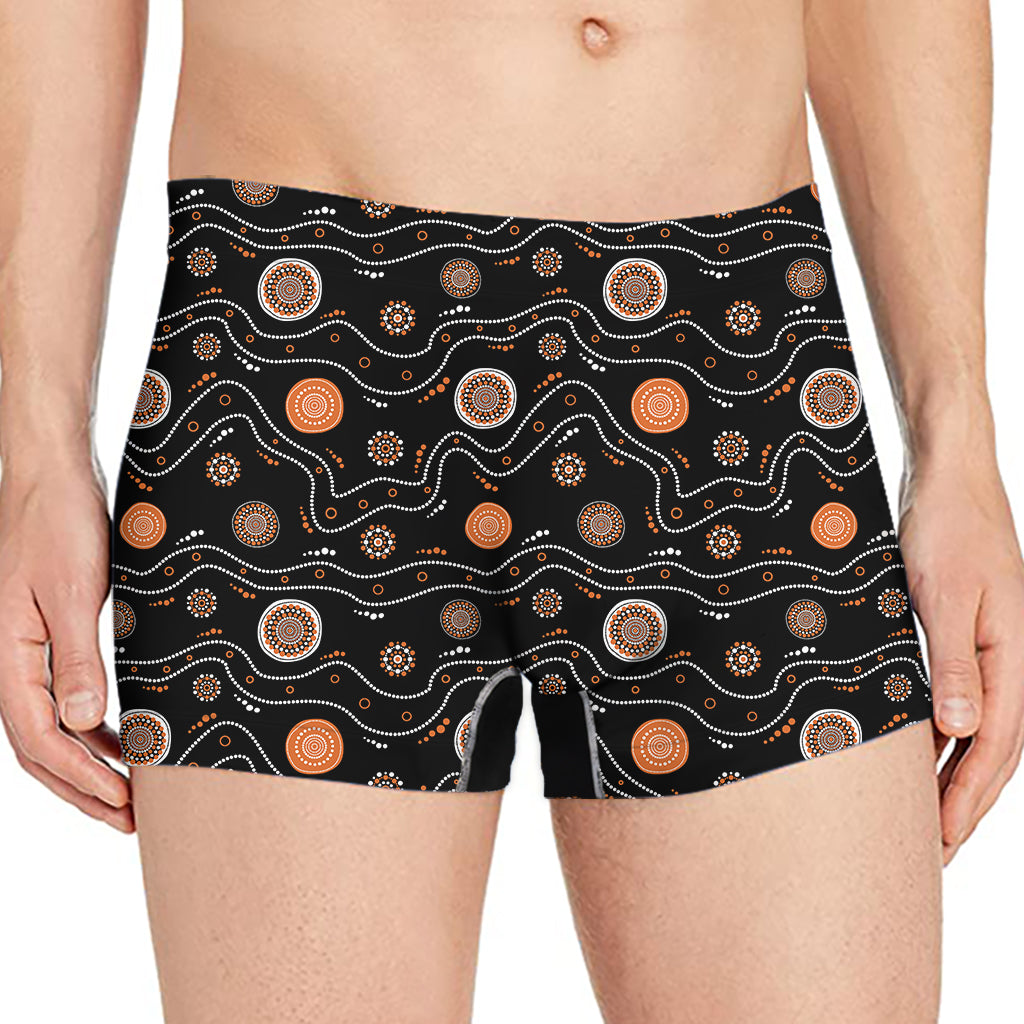 White And Orange Aboriginal Art Print Men's Boxer Briefs