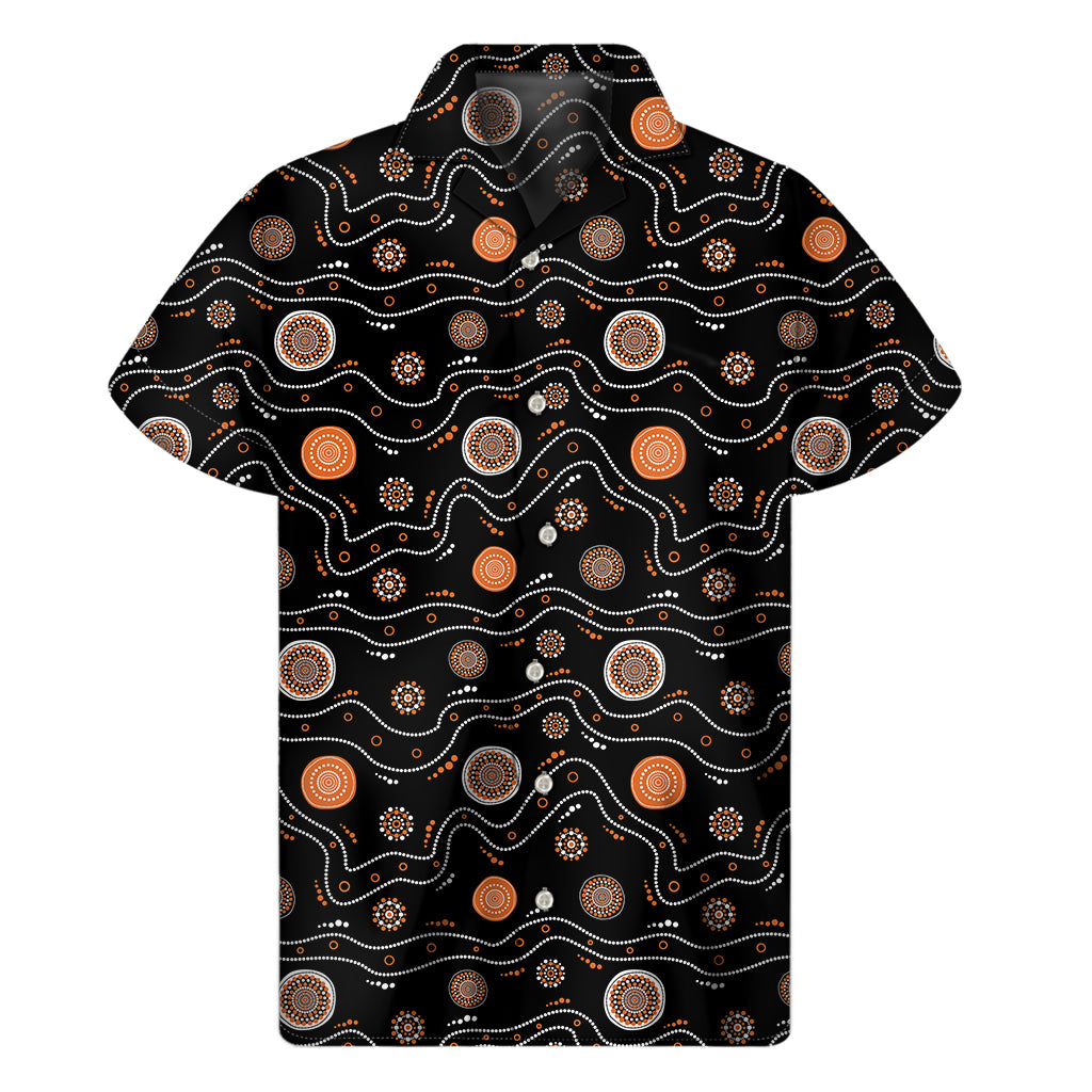 White And Orange Aboriginal Art Print Men's Short Sleeve Shirt