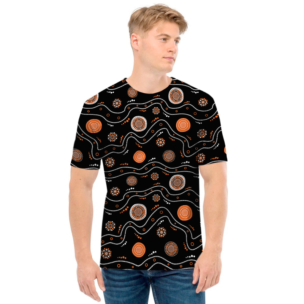 White And Orange Aboriginal Art Print Men's T-Shirt