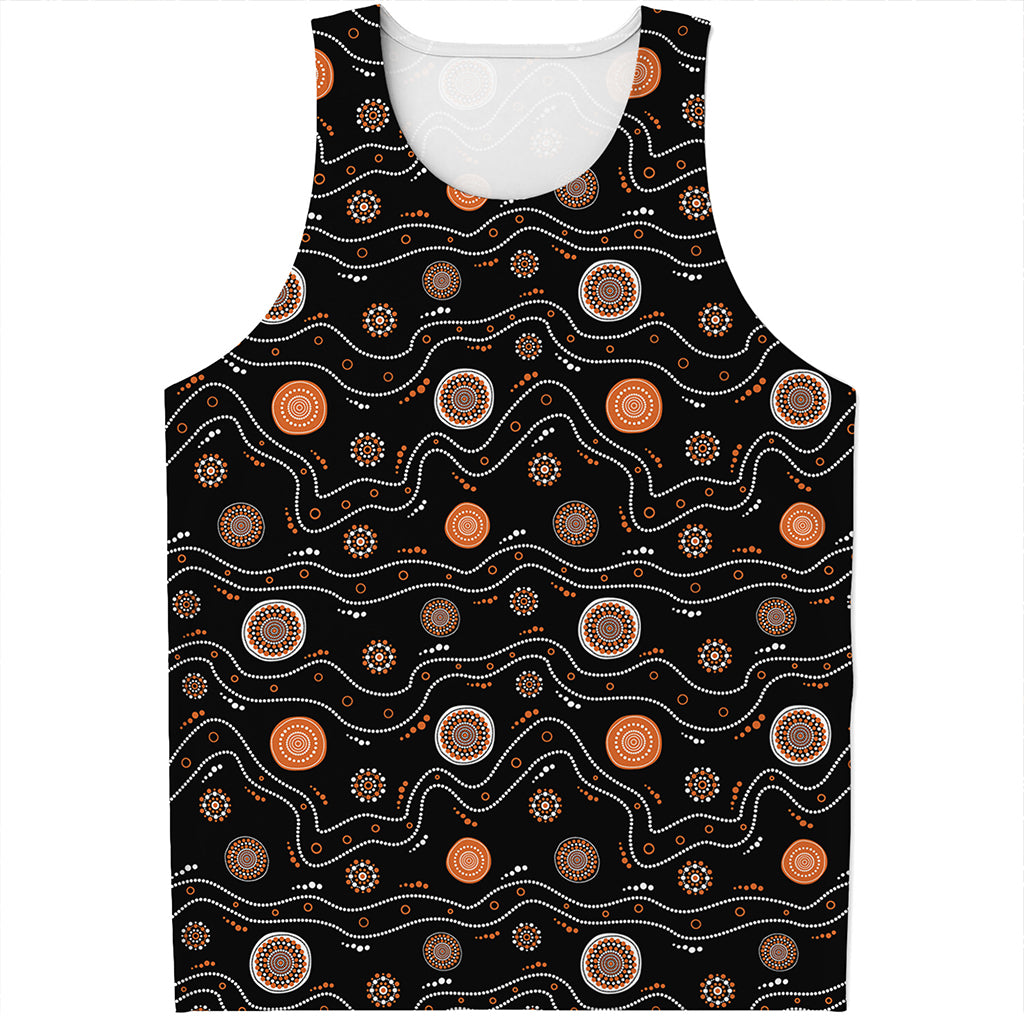 White And Orange Aboriginal Art Print Men's Tank Top