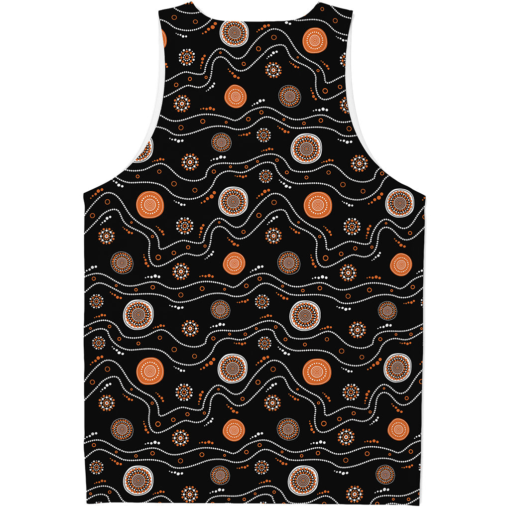 White And Orange Aboriginal Art Print Men's Tank Top