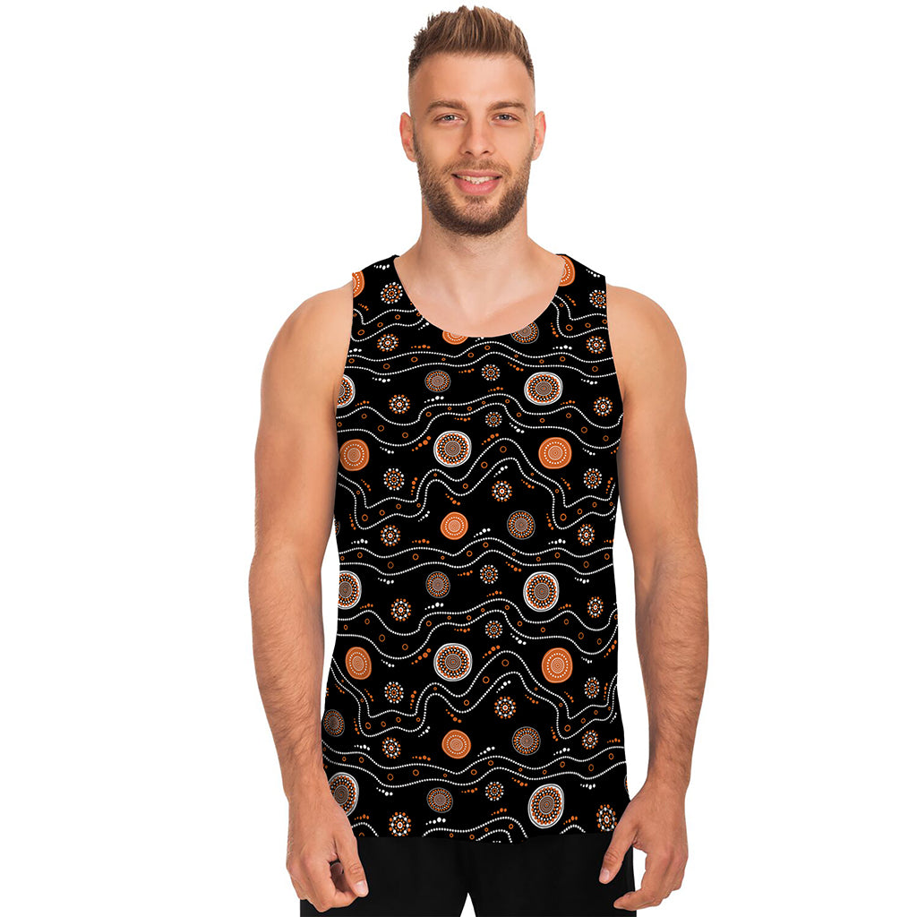 White And Orange Aboriginal Art Print Men's Tank Top