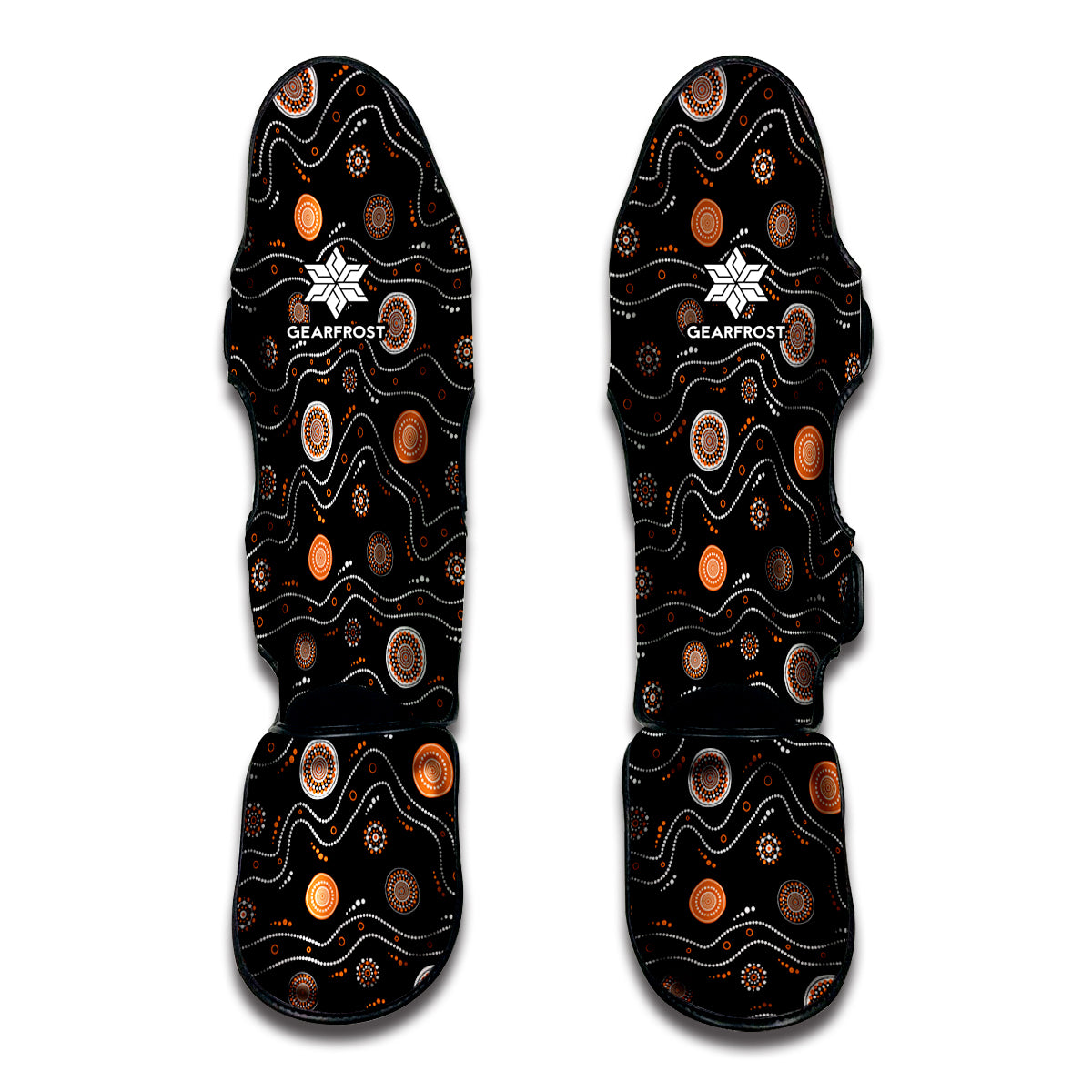 White And Orange Aboriginal Art Print Muay Thai Shin Guard