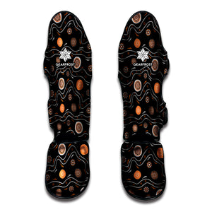 White And Orange Aboriginal Art Print Muay Thai Shin Guard