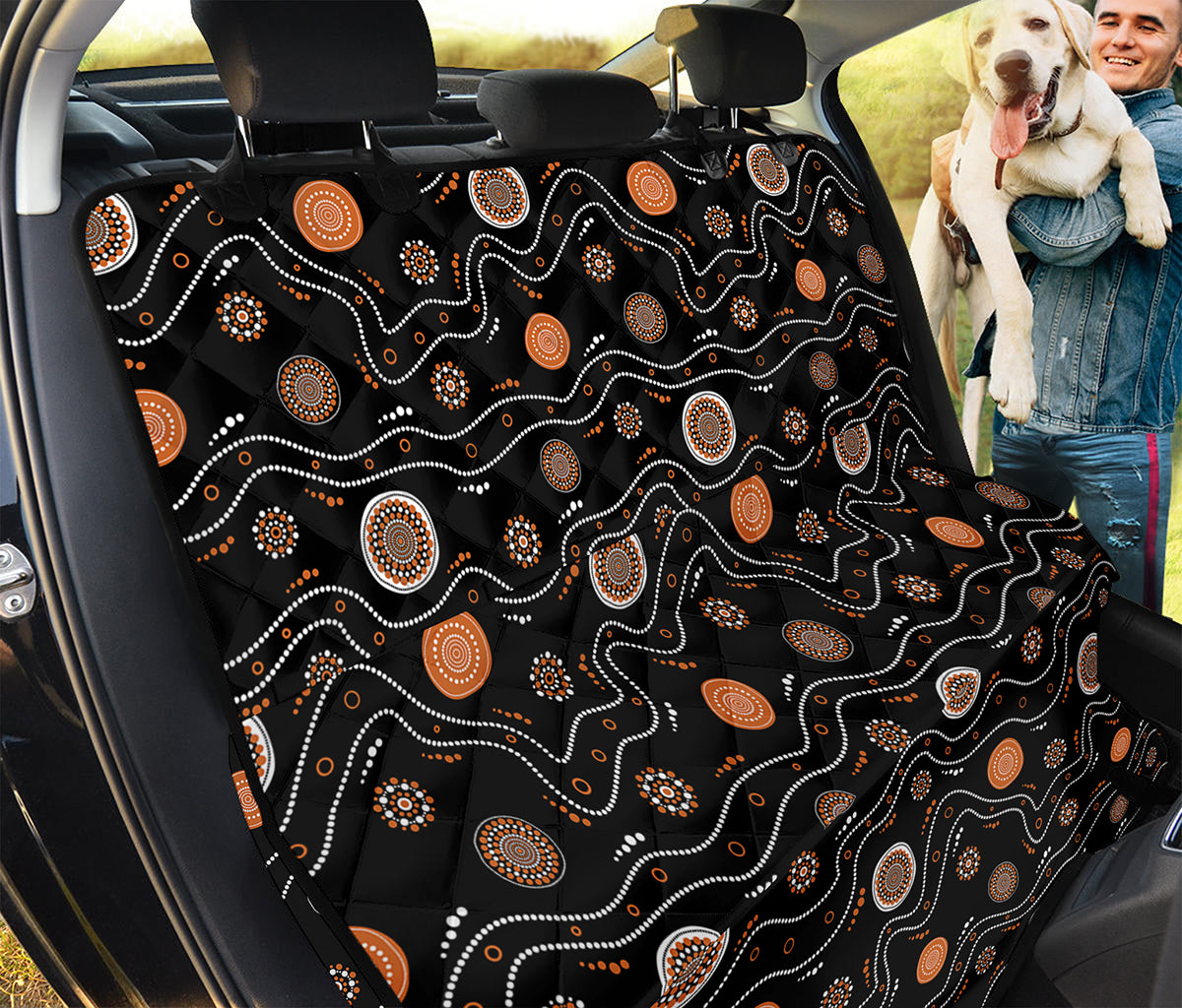 White And Orange Aboriginal Art Print Pet Car Back Seat Cover