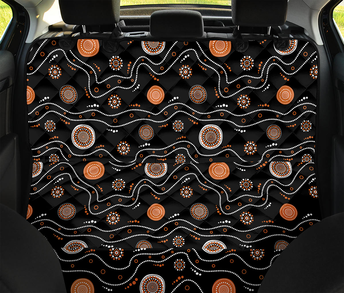 White And Orange Aboriginal Art Print Pet Car Back Seat Cover