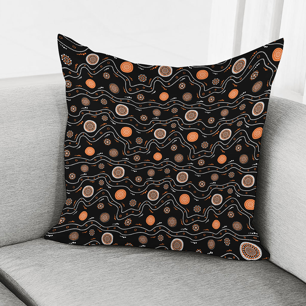 White And Orange Aboriginal Art Print Pillow Cover